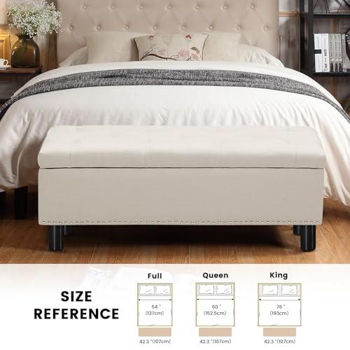 Large Storage Ottoman, Beige, Wood Frame, Linen Fabric, 285 Lbs Capacity - color: Beige