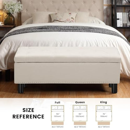 Large Storage Ottoman, Beige, Wood Frame, Linen Fabric, 285 Lbs Capacity - color: Beige