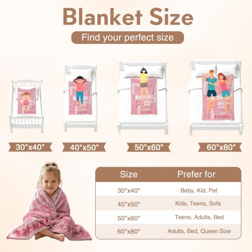 Personalized Blanket with Name, Custom Name Blanket Gifts for Kids Adults Boys Girls Teen, Soft Customized Fleece Flannel Throw for Bedroom Living Room, Birthday Christmas - color: Light Pink