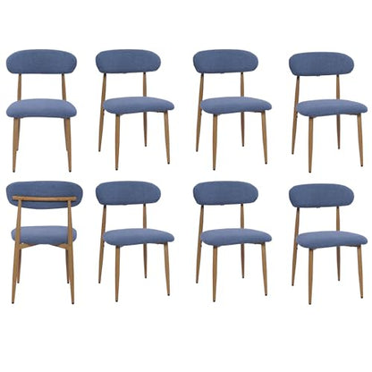 FREKEN Modern Upholstered Dining Chairs Set of 8, Mid-Century Metal Frame with Wood Grain, Linen Fabric Side Chair for Kitchen Dining Room, 350lbs Capacity, Blue - color: Blue - Wood Grain Legs, size: Set of 8