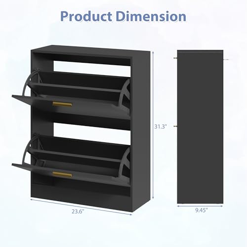 Shoe Cabinet Storage with 2 Flip Drawers and Closed Base, Black丨Hidden Shoe Organizer, Freestanding Narrow Shoe Storage Rack for Entryway, Hallway, Entrance - color: 1pc-black, size: 2 Flip Drawers without Shelf