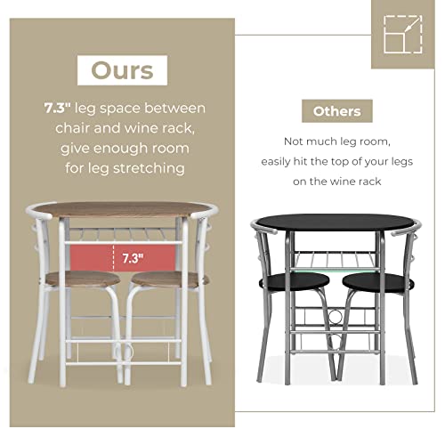 VINGLI 3 Piece Dining Set,Small Kitchen Table Set for 2,Breakfast Table Set,Kitchen Wooden Table and 2 Chairs for Small Space/Dining Room/Apartment,Metal Frame,Wine Rack,White&Warm Oak - color: Warm Oak