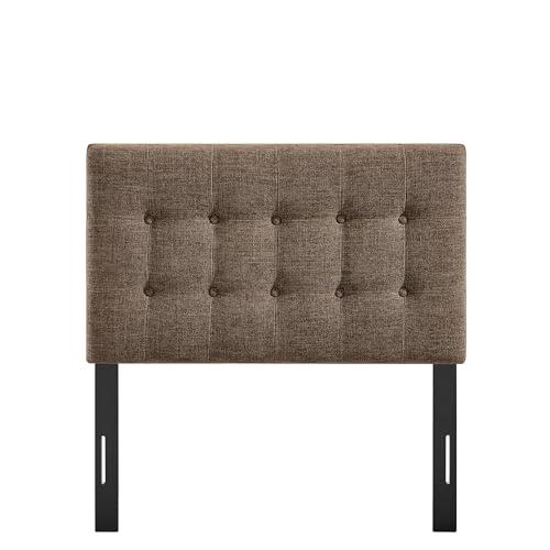 Modway Emily Twin Size Fabric Headboard in Mocha - Linen-Like Upholstery with Button Tufting and 7 Adjustable Height Positions - color: Mocha, size: Twin