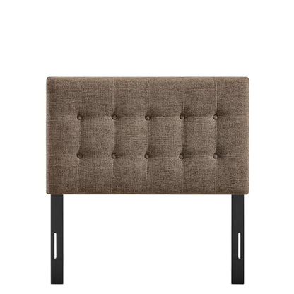 Modway Emily Twin Size Fabric Headboard in Mocha - Linen-Like Upholstery with Button Tufting and 7 Adjustable Height Positions - color: Mocha, size: Twin