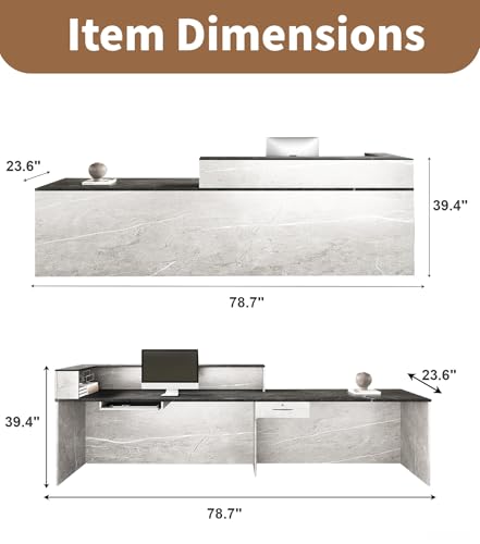 79" L-Shaped Reception Desk with Counter, Front Desk with Lockable Drawer, Keyboard Tray & Cable Grommet for Office, Salon, Lobby, Checkout (Gray & Black, Left) - color: Gray & Black, size: 79 inch, style: Left