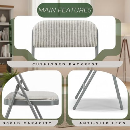 Pack of 2 (Fabric/Vinyl) Steel Frame Metal Foam Padded Folding Chairs (Black, Gray, White) (2-Pack - Fabric White) - color: 2-pack - Fabric White