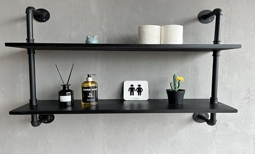 HDDFER Floating Bookshelf Shelves Industrial Pipe Shelving Pipe Shelf Rustic Black Wall Shelves 36 Inch Farmhouse for Wall Mounted - color: Black, size: 2Tier36in