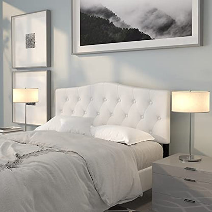 EMMA + OLIVER White Queen Tufted Headboard | Adjustable Bed Rail Slots, Fabric Upholstered - color: White, size: Queen