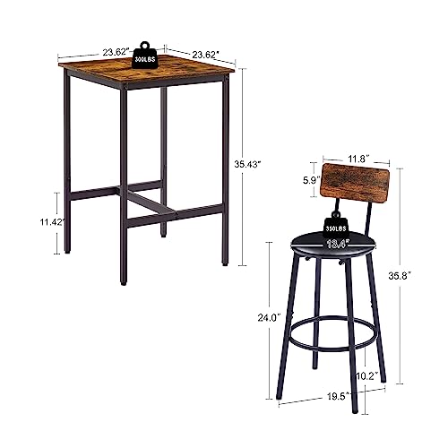 Spaco Bar Table Set for 2, Small Kitchen Dining Table Set with 2 PU Upholstered Stools, Counter Height Dining Table Set with Iron Frame for Kitchen,Small Space - color: Brown, size: 3 Piece-1 Square Table and 2 Round Stools
