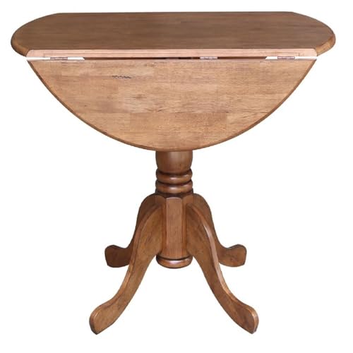 IC INTERNATIONAL CONCEPTS 42" Round Solid Wood Dual Drop Leaf Pedestal Table in Oak Finish - color: Distressed Oak