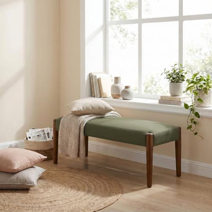 Usaint 42" End of Bed Bench with Wood Legs, Dark Green with Walnut Leg | Modern Upholstered Bedroom Bench with Rubberwood Legs, Entryway Bench with Cushion, Dining Bench for Living Room, Bedroom - color: Dark Green With Walnut Leg