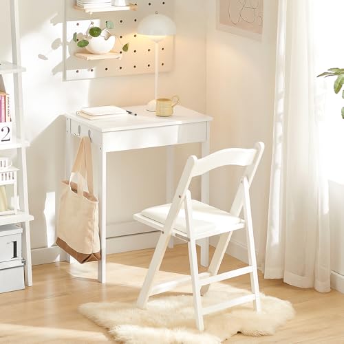 Haotian Small Desk with Drawers, Mini Writing Table, Vanity Table Computer Workstation Children Teenagers Desk with Hooks, White FWT43-W