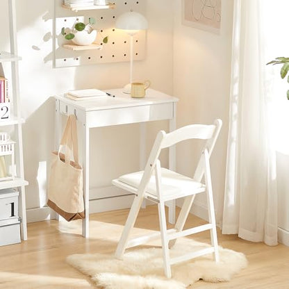 Haotian Small Desk with Drawers, Mini Writing Table, Vanity Table Computer Workstation Children Teenagers Desk with Hooks, White FWT43-W