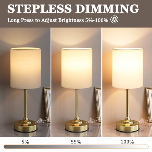 Rechargeable Table Lamp, Battery Operated, Touch Control, Brass, 1 Pack | 4000mAh Battery, USB-C Charging, 3000K Warm Light, Stepless Dimming, Brightness Memory, Up to 40 Hours, Small Table Lamp - color: White - Gold, size: 1 Pack 14.5in - Drum Shade