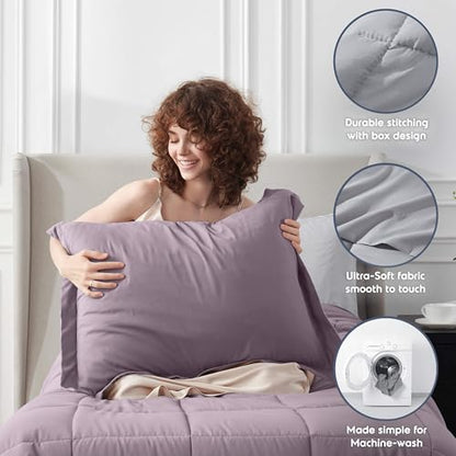 Nestl 5 Piece Twin Comforter Set – Dusty Purple Reversible Bed in a Bag – Complete Twin Size Bedding Set with Sheets, Pillowcase and Sham - color: Dusty Purple, size: Twin