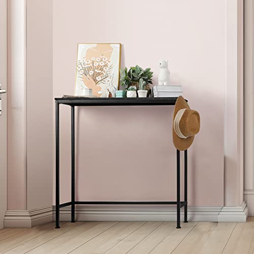 Narrow Console Table Small Entryway Table, for Small Spaces, Black | Narrow Hallway Table, 31.5" Thin Sofa Table, for Bedroom, Living Room, Multifunctional Accent Table, with 2 Hooks - color: Black