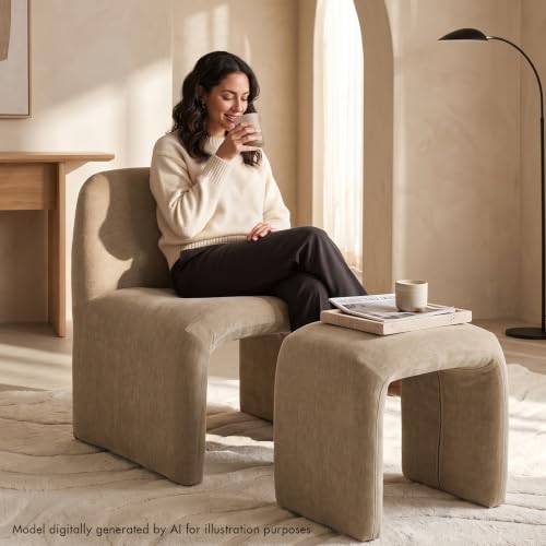 Hyfirm Accent Chair with Matching Side Table, Sculptural Design, Khaki | Sculptural armless reading chair with matching upholstered side table for living rooms, bedrooms, and reading nooks - color: Kakhi Chenille