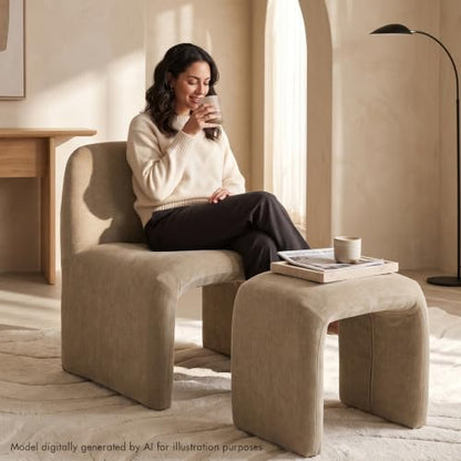 Hyfirm Accent Chair with Matching Side Table, Sculptural Design, Khaki | Sculptural armless reading chair with matching upholstered side table for living rooms, bedrooms, and reading nooks - color: Kakhi Chenille