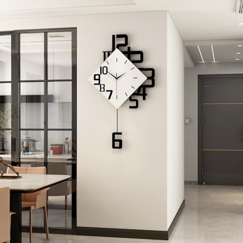 FLEBLE Modern Large Wall Clocks for Living Room Decor Big Silent Pendulum Wall Clock Battery Operated for Office Kitchen Bedroom Home Decoration Wooden 30 Inch Giant White Wall Watch Clock Non-Ticking | Analog Battery Operated Big Wall Watch Clock Non Tic