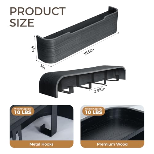 Coat Rack Wall Mount with Shelf Entryway Shelf Modern Key Holder Hanger Wall Shelves with Hidden Hooks for Hanging Towels Coats Hats Bags for Hallway Bathroom Bedroom(Black, 4 Hooks) - color: Black, size: 4 hooks