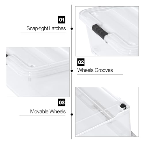 Hespama 3-Pack 50 Quart Plastic Underbed Storage Container Box, Clear | Plastic Latch Bin, For Under Bed Storage - size: 50 Qt