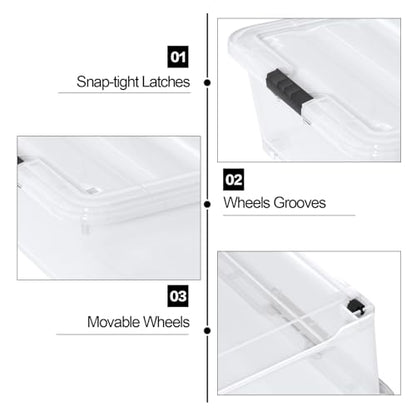 Hespama 3-Pack 50 Quart Plastic Underbed Storage Container Box, Clear | Plastic Latch Bin, For Under Bed Storage - size: 50 Qt