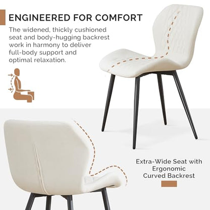 Dining Chairs Set of 3, Comfy Modern Dining Chairs with Thick Cushions, Upholstered Fabric Kitchen Side Chairs with Adjustable Metal Legs for Dining Room (Beige) - color: Beige, size: Set of 3
