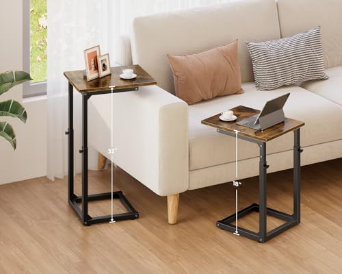 C-Shaped End Table for Couch, 33" Tall C Table Adjustable Height Side Table, Couch Side Tables with Metal Frame Slide Under Sofa, Sofa Table TV Tray for Living Room, Bedroom, Bedside, Brown - color: Rustic Brown, style: Ordinary