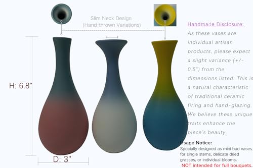 Handmade Ceramic Bud Vase Set of 3-Gradient Matte Vase for Decor (Vibrant Multicolor) - color: Vibrant Multicolor