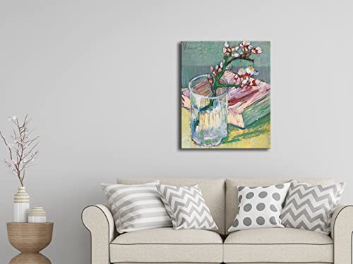 Wieco Art Canvas Wall Art Blossoming Almond Branch in a Glass with a Book by Vincent Van Gogh Large Canvas Prints for Living Room Decoration Post-impressionism Pictures Artwork - size: 24"L x 20"W