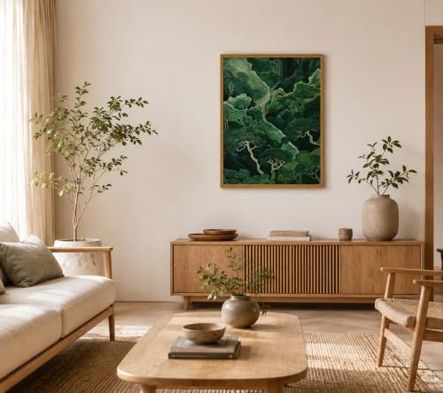 Framed Canvas Painting Wall Art Oriental Forest Landscape Print Poster Green Nature Gallery Picture Home Decor Canvas Landscape Painting Poster 16x24 Inch Ready To Hang - color: Oriental landscape paintings, size: 16x24 Inch
