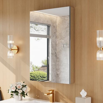 24" x 36" Bathroom Medicine Cabinet with Mirror, Recessed or Wall Mount | Medicine Cabinets with Adjustable Glass Shelves, Soft-Closed Hinge, Chrome Aluminum Frame, Reverse Installation - size: 24" x 36"
