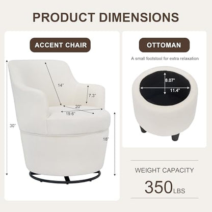 LOULENS Swivel Accent Chair with Storage Ottoman, Small Reading Chair, Beige - color: Beige