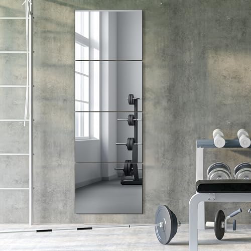 Wall Mirror Tiles, 16"x12"x4PCS Full Length Home Gym Mirror | HD Tempered Glass, Frameless Workout Mirror for Garage, Bedroom, Living Room, Over The Door - size: 16"x12"x4PCS