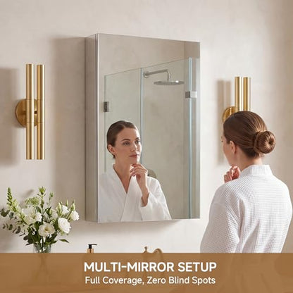 20" x 36" Bathroom Medicine Cabinet with Mirror, Recessed or Wall Mount | Medicine Cabinets with Adjustable Glass Shelves, Soft-Closed Hinge, Chrome Aluminum Frame, Reverse Installation - size: 20" x 36"