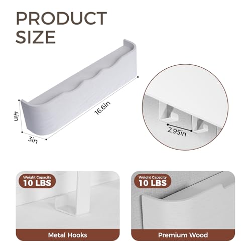 Coat Rack Wall Mount with Shelf Entryway Shelf Modern Key Holder Hanger Wall Shelves with Hidden Hooks for Hanging Towels Coats Hats Bags for Hallway Bathroom Bedroom (Wavy White, 4 Hooks) - color: Wavy White, size: 4 hooks