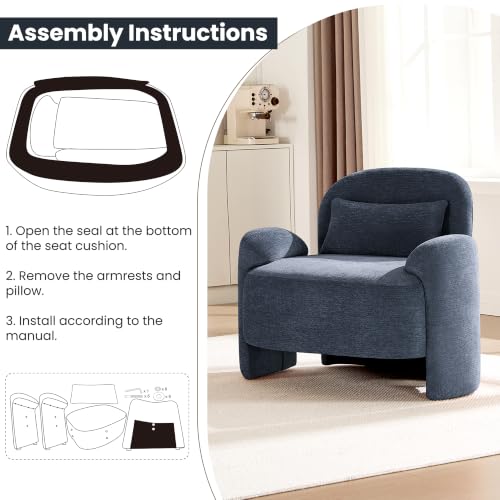Accent Chair for Living Room, Modern Chenille Fabric Lounge Reading Sofa Chair with Lumbar Pillow, Upholstered Arm Chairs for Bedroom, Office, Blue - color: Blue