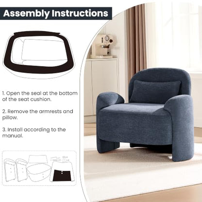 Accent Chair for Living Room, Modern Chenille Fabric Lounge Reading Sofa Chair with Lumbar Pillow, Upholstered Arm Chairs for Bedroom, Office, Blue - color: Blue