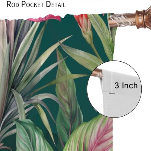 Tropical Palm Leaf Curtains, Pink Green Summer Monstera Leaves Jungle Plant Window Treatments Drapes for Bedroom Living Room Apartment 42" W X 45" L(No Blackout) - color: Flamingo-10, size: 20.5"W x 45"L (Pack of 2)