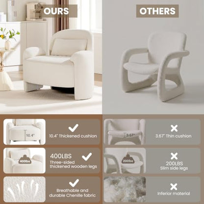 Accent Chair for Living Room, Modern Chenille Fabric Lounge Reading Sofa Chair with Lumbar Pillow, Upholstered Arm Chairs for Bedroom, Office, Beige - color: Beige