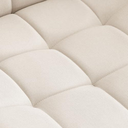 Furnimart Swivel Criss Cross Legged Chair with Wheels for Home Office, Wide Armless Desk Chair Height Adjustable Comfy Seat for Desk,Vanity, Bedroom, Beige - color: Linen-beige