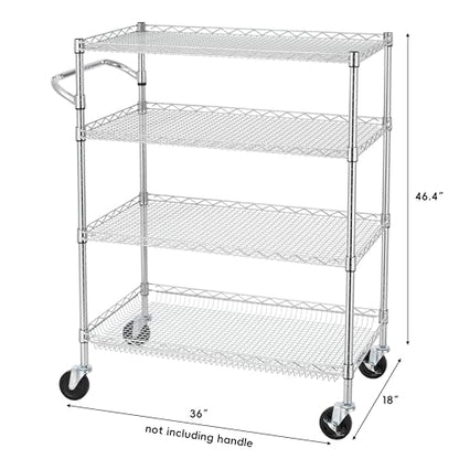 Finnhomy 4 Tier Heavy Duty Commercial Grade Rolling Cart with Handle Bar, Metal Wire Utility Cart with Wheels, Kitchen Service Trolley on Wheels, Shelf Size 18" D x 36" W, NSF, Chrome - size: 36"L x 18"W x 46.4"H-4 Tier, style: Chrome Cart