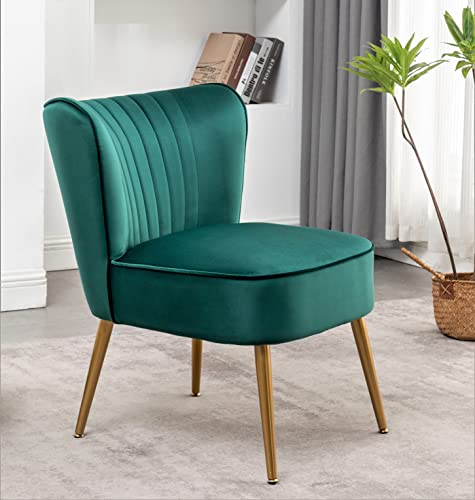 Container Furniture Direct Modern Velvet Accent Chair for Living Room, Bedroom, or Entryway, Stylish and Comfortable Armless Design with Metal Legs, Green - color: Green