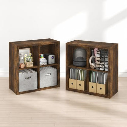 Furinno Cubicle Book Shelf Set of 2, 4-Cube Bookshelf, Amber Pine | 14.6 x 30 x 30, 1.2" Thick Frame Bookcase with Reversible Open Back, for Living Room, Bedroom, Home Office - color: Amber Pine, size: Set of 2, 4-Cube