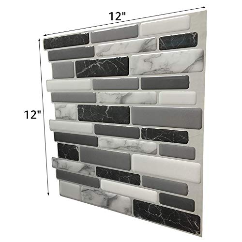 Art3d 6-Pack Peel and Stick Backsplash Wall Tile, 12 x 12 Inch, Marble Grey | Strong Adhesion, Lightweight, Cuttable, Waterproof, Fadeless, Crack Resistant, for Kitchen, Bedroom, Ideal for Recently Moved - color: Light Grey