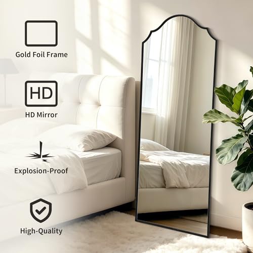 Besdomus Scalloped Full Length Mirror: 21"x56" Black Arched Floor Mirror | Classical Minimalist Wooden Frame Body Long Mirror for Wall/Bedroom/Cloakroom/Entryway/Living Room - Home Decor for Housewife - color: Black, size: 56"L x 21"W