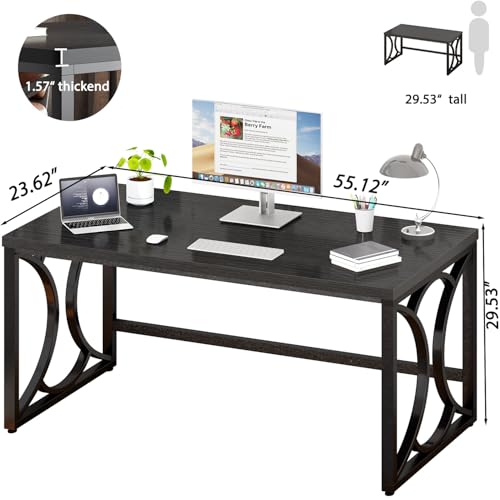 HSH Black Computer Desk,55 Inch Metal Wooden Home Office Writing Desk | Industrial Executive Desk for Work , Modern Student Gaming Computer PC Table,Work from Home,Sturdy Metal Frame,Easy Assembly - color: Black Oak