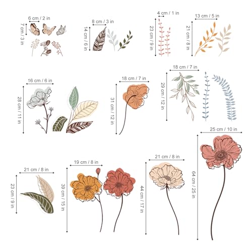 wondever Boho Flower Wall Stickers Wildflower Floral Grass Peel and Stick Wall Art Decals for Living Room Bedroom TV Wall | Peel and Stick, Removable, Wall Art Decals, Wall Decoration, Living Room Bedroom, Office Sofa TV Home Wall Decor