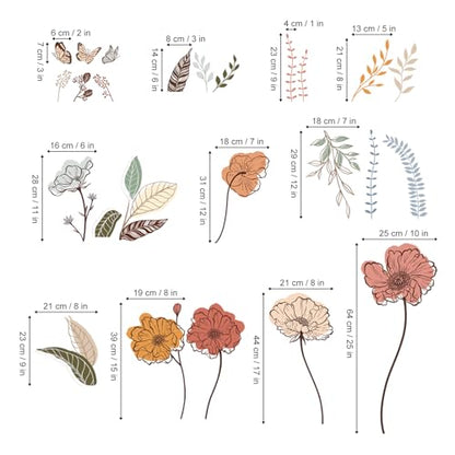 wondever Boho Flower Wall Stickers Wildflower Floral Grass Peel and Stick Wall Art Decals for Living Room Bedroom TV Wall | Peel and Stick, Removable, Wall Art Decals, Wall Decoration, Living Room Bedroom, Office Sofa TV Home Wall Decor