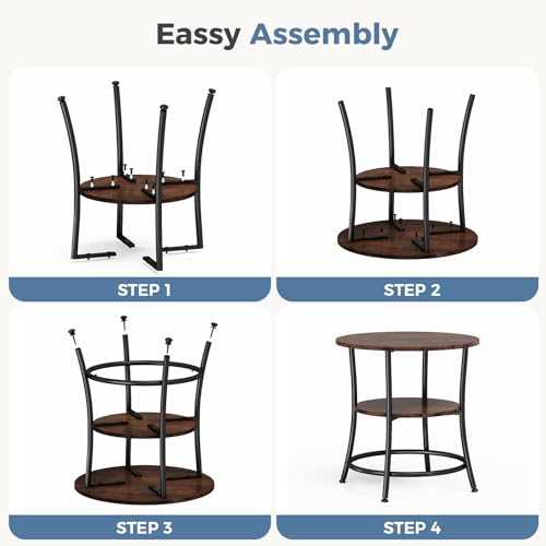 OLIXIS 21.85-Inch Round End Table, 2-Tier Side Table for Living Room, Accent Stand with Storage Shelf, Sturdy Metal Frame Nightstand for Small Space, Round Bedside, Rustic Brown and Ink Black - color: Rustic Brown & Ink Black